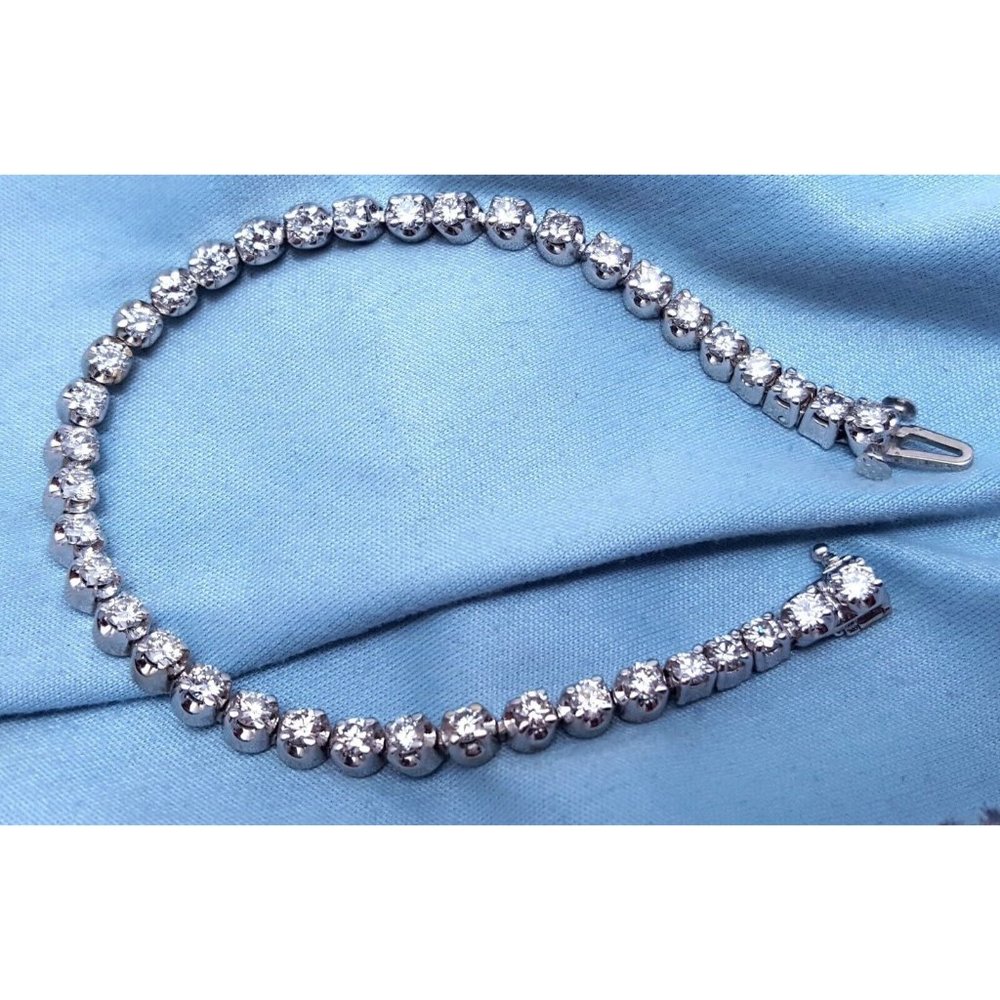 Unique 14K Karat Solid White Gold Designer Diamond Tennis Link Bracelet 7" L